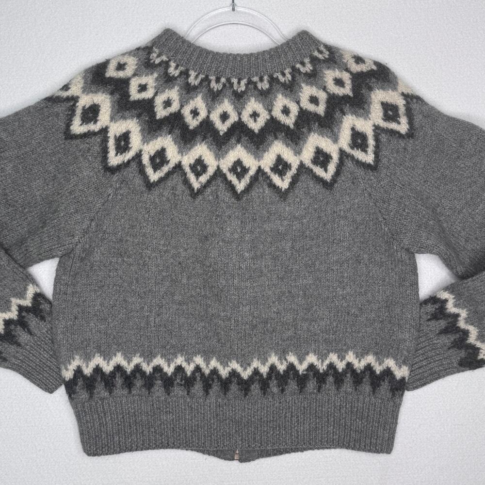 Vintage 1990s L.L.Bean Gray Fair Isle Nordic 100% Wool Zip Cardigan Sweater M - Picture 15 of 15